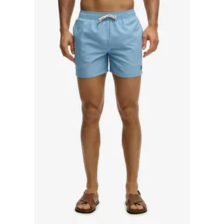 Superdry Badeshorts "EMBROIDERED LOGO 15 SWIM SHORT" aus Polyester, modische Passform, unifarbenes Design, pflegeleicht, endless sky blau