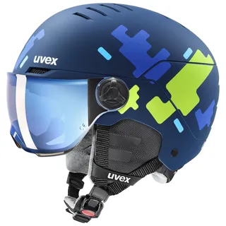 rocket jr visor - robuster Skihelm für Kinder - Filterkategorie 2 - optimierte Belüftung - blue puzzle matt - 54-58 cm