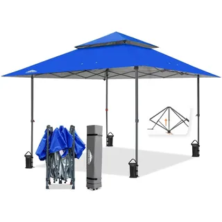 EAGLE PEAK Schräge Beine Faltbar Pavillon 4x4m Wasserdicht Camping Pop-up Faltpavillon mit Seitenteil, inkl. Rucksack, Blau