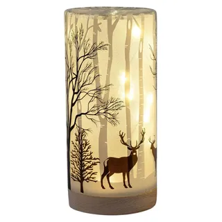 formano LED Deko Licht Hirschdeko Leuchtglas mit Holzsockel 15 cm Timer 6/18h - Braun, Schwarz