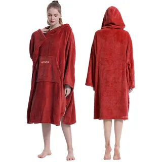 Hiturbo Bademantel, Damen Herren Robe, Unisex, Einheitsgröße, Warmer Weicher Fleece Mogenmantel mit Kaputze, für Strand, Schwimmbad, Zuhause