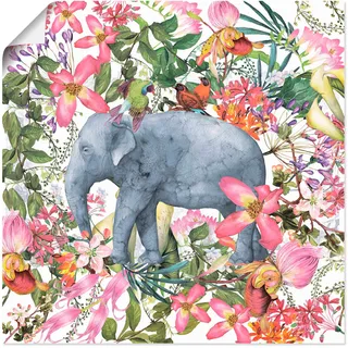 Artland Wandbild »Elefant im Blüten Dschungel«, Wildtiere, (1 St.), als Leinwandbild, Poster in verschied. Größen, pink