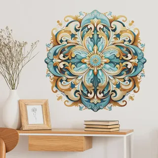 HGDESIGN® Wandtattoo Wandaufkleber Fensteraufkleber Mandala Blau Grün (BxH) 56x56cm Wohnzimmer Schlafzimmer Wandsticker Wandbild Boho Style Flur Yoga Wanddeko (A)