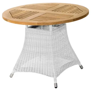 Zebra Gartentisch , Weiß, Alufarben, Teakfarben , Holz, Metall, Kunststoff , Teakholz , massiv, Hartholz , rund , rund , 75 cm , Holzmöbel, Holztische, Gartentische Holz