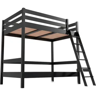 Etagenbett 2-Sitzer 120x200 für Erwachsene Treppe Holz Sylvia - Schwarz
