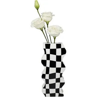 Karierte Vase, Blumenvase Schwarz Weiß, Kleine Deko Vasen Keramik Dekorative Moderne Vasen Geometrische Vase für Tafelaufsätze Wohnzimmer Schlafzimmer Büro Tischdeko Innenbereich (L)