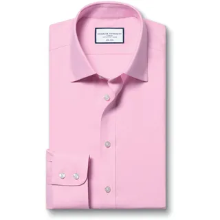 Charles Tyrwhitt Bügelfreies Twill-Hemd - Rosa Knopfmanschette