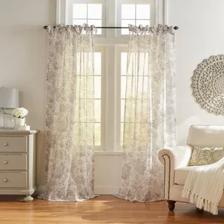 Elrene Home Fashions Westport Cottagecore Fenstervorhang, mit Blumenmuster, durchscheinend, 132 x 241 cm, Grau