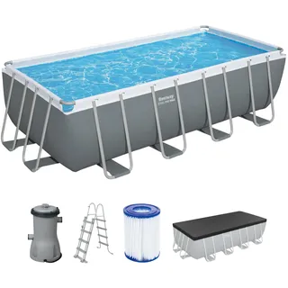 Bestway Steel Pro MAX Frame Pool Komplett-Set, 488 x 244 x 122 cm, 11.532 Liter, 3-lagiges TriTech-Material, Filterpumpe 3.028 l/h, Sicherheitsleiter, Abdeckplane, Grau, Fliesenmosaik-Optik