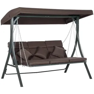 Outsunny Hollywoodschaukel, mit Sonnendach, Metall, Texteline, Braun, 198 x 118 x 168 cm , 118x168x198 cm , Gartenmöbel, Gartenschaukeln, Hollywoodschaukeln