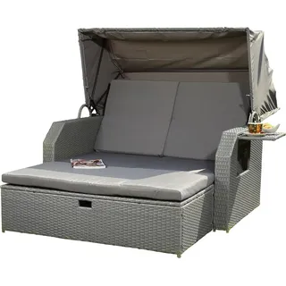 Melko Strandkorb Sonnenbett mit Dach Polyrattan Relaxliege Gartenmöbel - Grau - Grau
