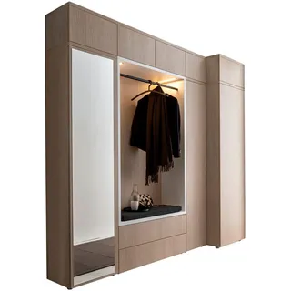 Moderano Garderobe , Weiß, Eichefarben , Textil, Holzwerkstoff , 10-teilig , 250x233x59 cm , Handmade in Germany , Garderobe, Garderoben-Sets & Garderoben-Serien, Garderoben-Sets