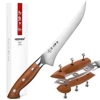 HEZHEN Filetiermesser German DIN 1.4116 Stahl, Professionelles Fischmesser, Rostfreier Stahl Ausbeinmesser, Leicht Flexible Klinge, Full Tang Griff aus Redwood