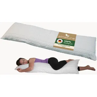 allnatura großes Seitenschläferkissen Lano mit Bezug aus Bio-Baumwolle 40x140 - individuell anpassbares Kissen aus Wollflocken und Latexflocken - Maschinenwaschbar & Made in Germany