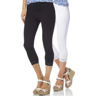 Leggings BOYSEN'S, Damen, Gr. 46 (L), N-Gr, schwarz-weiß (schwarz, weiß), Jersey, Obermaterial: 95% Baumwolle, 5% Elasthan. Spitze: 95% Polyamid, 5% Elasthan, unifarben, Basic, schmal 3/4-Länge, Hosen Leggings, mit Spitze