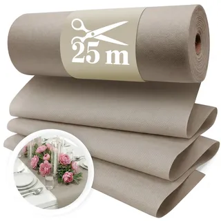 Vlies Tischläufer Taupe [30cm x 25m] - Einweg Tischband als edle Tischläufer Tischdeko für Hochzeit, Kommunion, Taufe, Geburtstag, Weihnachten und Biertisch Feste