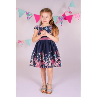 Sommerkleid HAPPY GIRLS, Mädchen, Gr. 98, N-Gr, blau (navy), Web, Obermaterial: 95% Baumwolle, 5% Elasthan. Futter: 100% Baumwolle, bedruckt, geblümt, regular fit knielang, Rundhals, Flügelärmel, Kleider Sommerkleid, Topseller