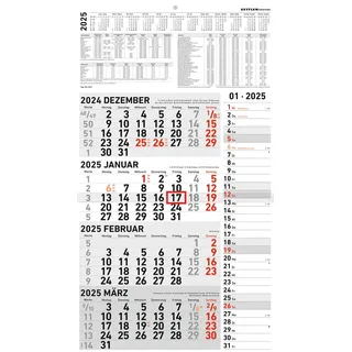 Zettler - 4-Monatskalender Kombi 2025, 33x45cm, Bürokalender mit Jahresübersicht, Datumsschieber, faltbar, 4 Monate auf einen Blick, Feiertage/Ferientermine DE/AT/CH und deutsches Kalendarium