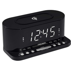 Bild von Radiowecker mit induktiver QI-Ladefunktion und dimmbarem Display, Snooze, Dual Alarm und Sleep-Timer, schwarz