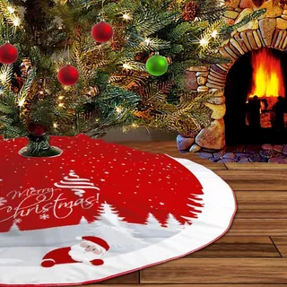 IHCEMIH Weihnachtsbaum Decke Christbaumdecke Rock Rot Groß Teppich Rund Schneeflocke Weihnachtsmann Weihnachtsbaumständer Abdeckung Weihnachtsdeko Weihnachtsbaumdecke Tannenbaum Unterlage 120cm