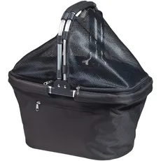 Faltbarer Einkaufskorb schwarz mit Erweiterungsnetz und Aluminiumgriff Klappbare Einkaufstasche max 32 Liter Volumen