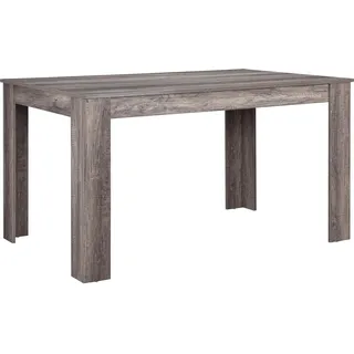 [en.casa] Esstisch Eiche antik mit 6 Stühlen schwarz Kunstleder gepolstert 140x90 Essgruppe Esszimmer