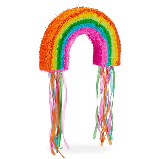 Relaxdays Regenbogen Pinata zum Aufhängen, für Kinder, bunt | Mädchen & Jungs, Geburtstag, zum selbst Befüllen, Piñata