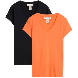 T-Shirt BONPRIX, Damen, Gr. 40/42 (M), schwarz, mango, Jersey, Obermaterial: 100% Baumwolle, mehrfarbig, unifarben, loose fit hüftbedeckend, V-Ausschnitt, Shirts T-Shirt, lockere Passform, Kurzarm, für Frühling und Sommer, Baumwolle