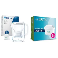 BRITA Wasserfilter-Kanne Style XL hellgrau (3,6l) inkl. 1 MAXTRA PRO All-in-1 Kartusche & Wasserfilter-Kartusche MAXTRA PRO All-in-1 – 6er Pack