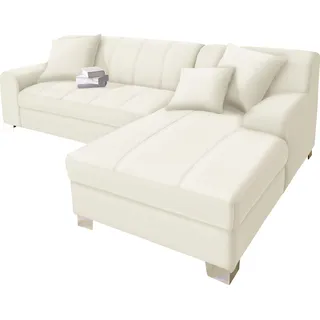 DOMO collection Ecksofa »Turah incl. Zierkissen, moderne Steppung, auch in Leder« wahlweise mit Bettfunktion, Schlafsofa, B/T/H: 239/152/75 cm, L-Form, weiß