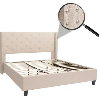 Mendler Polsterbett HWC-N59, Bett Doppelbett Bettgestell mit Lattenrost, Massivholz Stoff/Textil 180x200cm ~