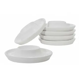 Provance 6er Set Eierbecher aus Porzellan in weiß im schlichten Design passend für alle Küchen Frühstückstisch Eierhalter Eierständer Maße: 2,2cm Höhe und 9,5 cm Breite