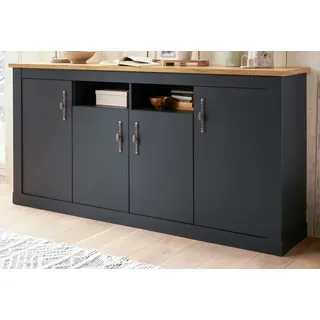 Sideboard "Ribera" in grau und Wotan Eiche große Landhaus Kommode 200x104 cm mit Soft-Close - Dunkelgrau, Naturbelassen