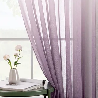 Vorhang mit Ösen aus Polyester mit Farbverlauf semi-transparent Voile Dekoration für Wohnzimmer Schlafzimmer Büro 2 Stück 140 x 225 cm lila