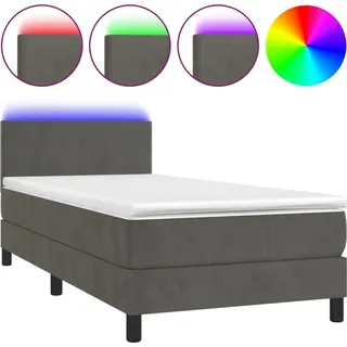 vidaXL Boxspringbett mit Matratze & LED Dunkelgrau 100x200 cm Samt - Grau