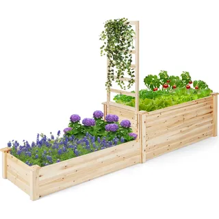 COSTWAY Hochbeet mit Rankgitter und Spalier, Pflanzenkasten Tannenholz 223x64x134cm - Naturbelassen