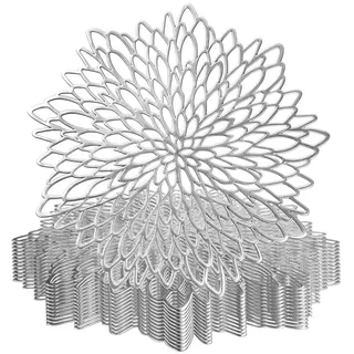 wiipara 12er Set Platzsets Tischsets Abwaschbar Rund (Ø38cm, Silber)