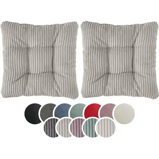 sleepling 2er Set Stuhlkissen 38x38cm, Sitzkissen Stuhl Bank, Cord Hellgrau | Weicher Möbelstoff 38 x 38 cm, Indoor & Outdoor, Made in EU, OEKO-Tex, Waschbar bis 30 Grad, 2 Stück