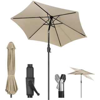 Sekey® 270cm Sonnenschirm mit Kurbel und Auto Kippen, Marktschirm für Terrasse,Balkon & Garten, Windfest Stabil UPF 50+,Taupe,Rund