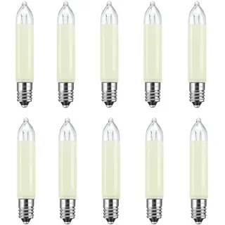 Caldarax 10 Stück E10 12V 3W Ersatzbirnen Schwibbogenlampe Kleinschaftkerze, Warmweiß 2700K, 30LM, Klein Schaftkerzen Schwibbogen, für Lichterketten, Schwibbogen, Weihnachtsbaum