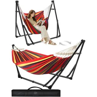 ANYOO Hängematte und Hängesessel mit klappbarem Gestell, tragbares Hängemattengestell-Set für den Outdoor/Indoor Garten Terrasse Camping Deck