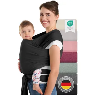Laleni Tragetuch Baby neugeboren bis 15 kg aus weicher Baumwolle - Babytrage Neugeborene ab Geburt - OEKO-TEX zertifiziertes Tragetuch Kleinkind - Wickeltuch Baby mit 5,10 m Länge - Trage in Schwarz
