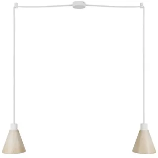 Creative Cables Mit Bulb Mehrflammige Pendelleuchte Mit 2 Leuchten Und Kegelförmigem Holzschirm - Matte White - One Size