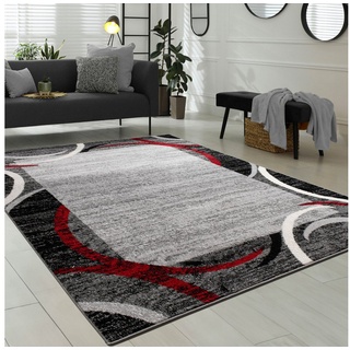 Paco Home Teppich Bordüre, Kurzflor, Meliert Modern Hochwertig Grau Schwarz rot cm