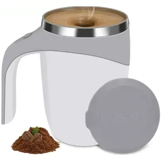 Selbstrührender Tasse, 380 Ml Thermobecher 304 Edelstahl Automatischer Rührbecher Magnetischer Kaffeebecher mit Mixerbecher Rührfunktion für Zuhause Büro Reisen (Weiß)