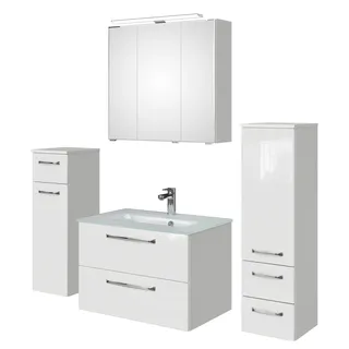 Saphir Badmöbel-Set »Badmöbel-Set Trentino 4-teilig Glas-Waschtisch mit LED-Spiegelschrank« 5 Stk. tlg., weiß