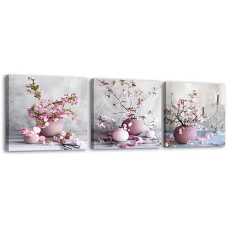 Piy Painting 3 Set HD Leinwandbilder Rosa Floral Elegant Kirschblüte Gemälde Bilder Leinwanddrucke Moderne Schlafzimmerbilder Für Wohnkultur Yoga-Raum Neujahrsgeschenk 30x30CM