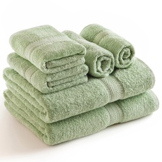 SweetNeedle Handtücher Set, Salbeigrün - 2 Badetücher, 2 Handtücher und 2 Waschlappen, täglicher Gebrauch, ringgesponnen, 100% Baumwolle, sehr saugfähig für Badezimmer, Dusche (6 Stück)