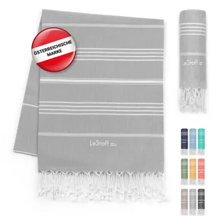 LeStoff Premium Hamamtuch XXL 200 x 200 cm - 100% Bio-Baumwolle, Vorgewaschen, Nachhaltig, Leicht, Saugstark & Schnelltrocknend, Picknickdecke, Liegetuch, für Strand, Bad, Yoga, Camping & Reise (Grau)