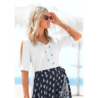 T-Shirt VIVANCE, Damen, Gr. 52/54, weiß, Jersey, Obermaterial: 95% Viskose, 5% Elasthan, unifarben, figurumspielend hüftlang, V-Ausschnitt, Ärmel mit Ärmelschlitz abgesteppte Kante, Shirts T-Shirt, mit Cut-outs am Ärmel, Kurzarmshirt mit V-Ausschnitt, casual, Topseller
